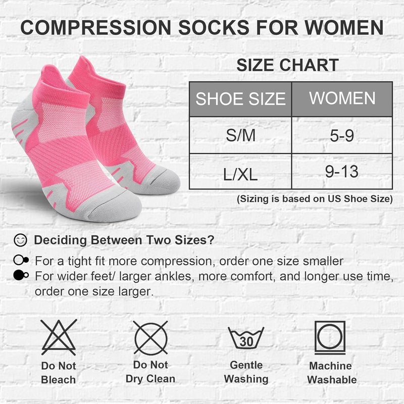 PAPLUS 6 Pairs Ankle Compression Socks for Women, Cushioned Running Socks with Arch Support, Low Cut, Targeted Compression - Image 2
